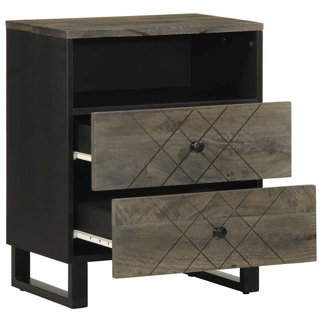 Sleek Black Bedside Cabinet 50x33x62cm | Solid Mango Wood