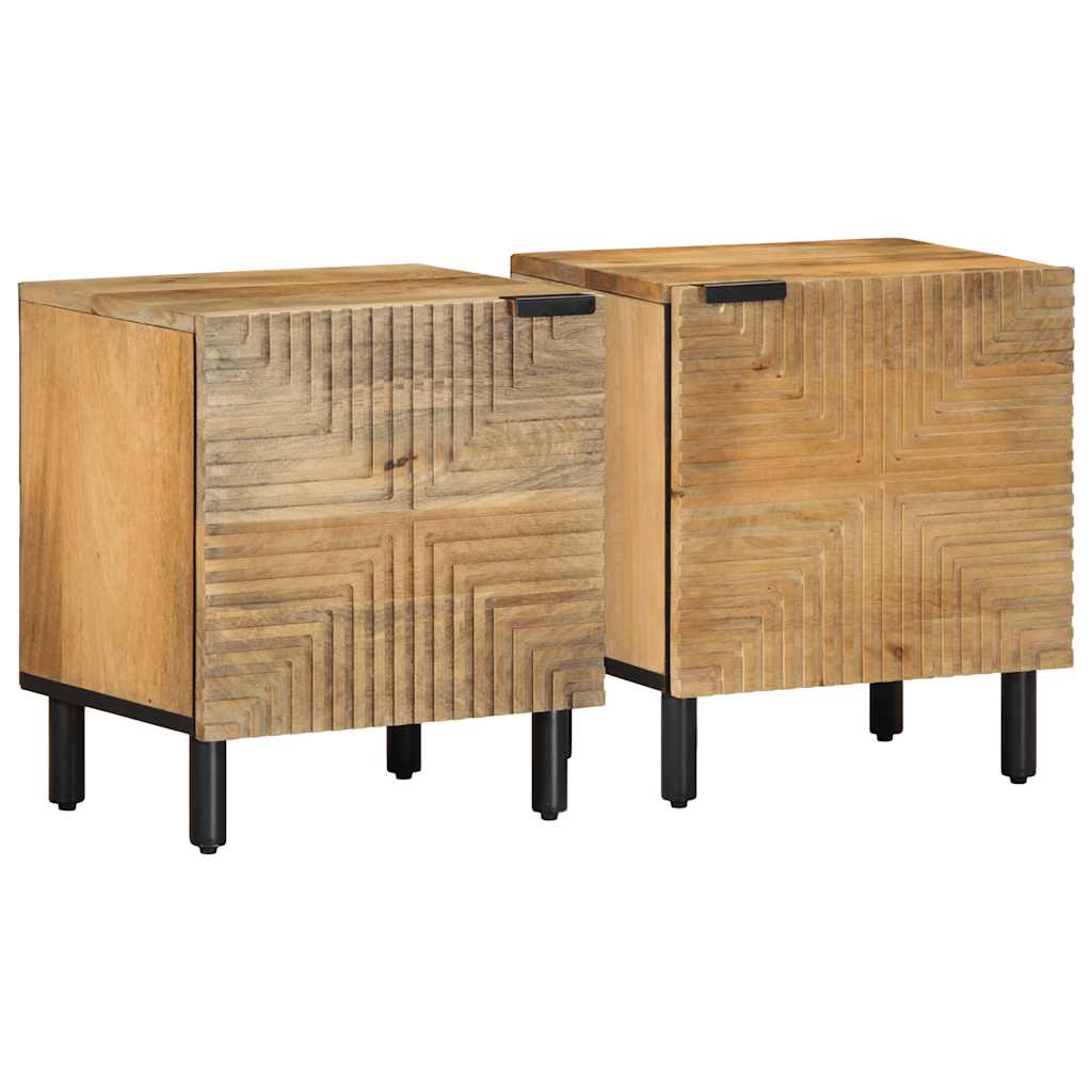 Solid Mango Wood Bedside Cabinets, Brown, Set of 2, 40x33x46 cm