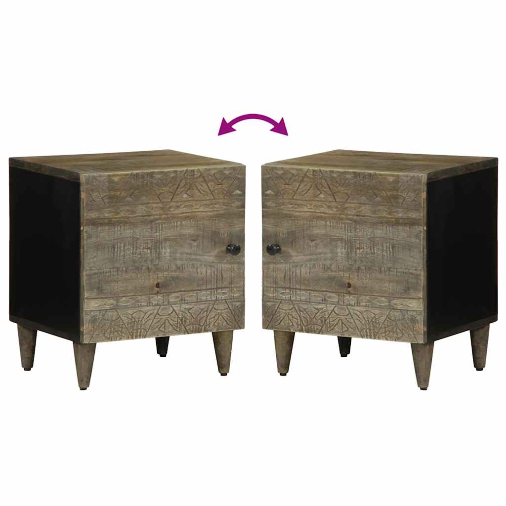 Light Grey Solid Mango Wood Bedside Cabinets - Set of 2, 40x33x46 cm