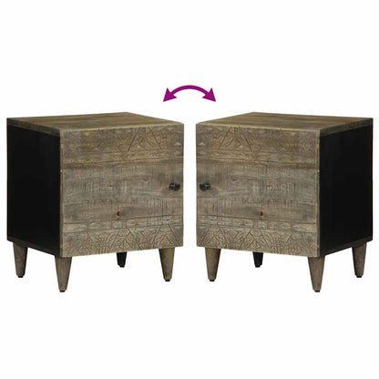Light Grey Solid Mango Wood Bedside Cabinets - Set of 2, 40x33x46 cm