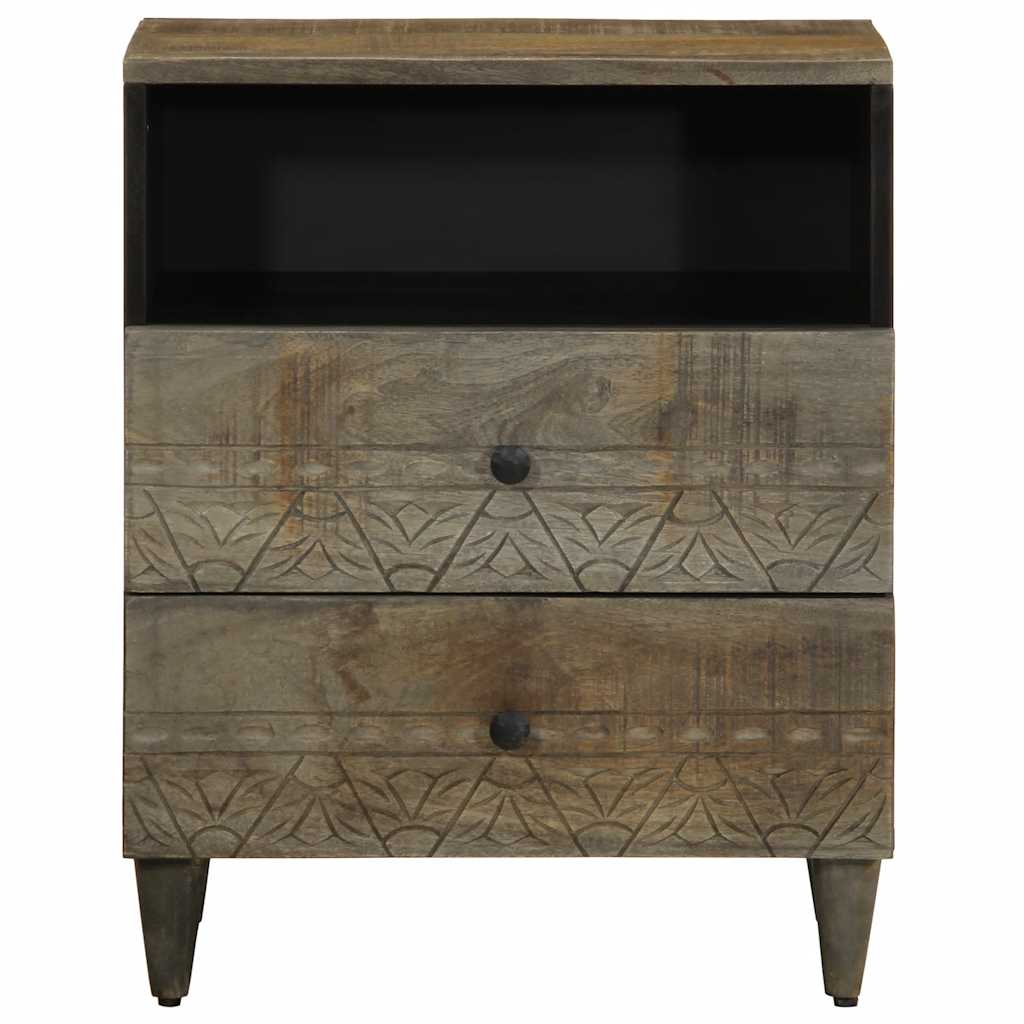 Solid Mango Wood Bedside Cabinet, Light Grey, 50x33x60 cm