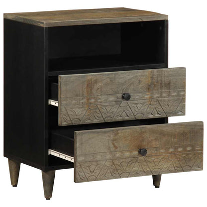 Solid Mango Wood Bedside Cabinet, Light Grey, 50x33x60 cm