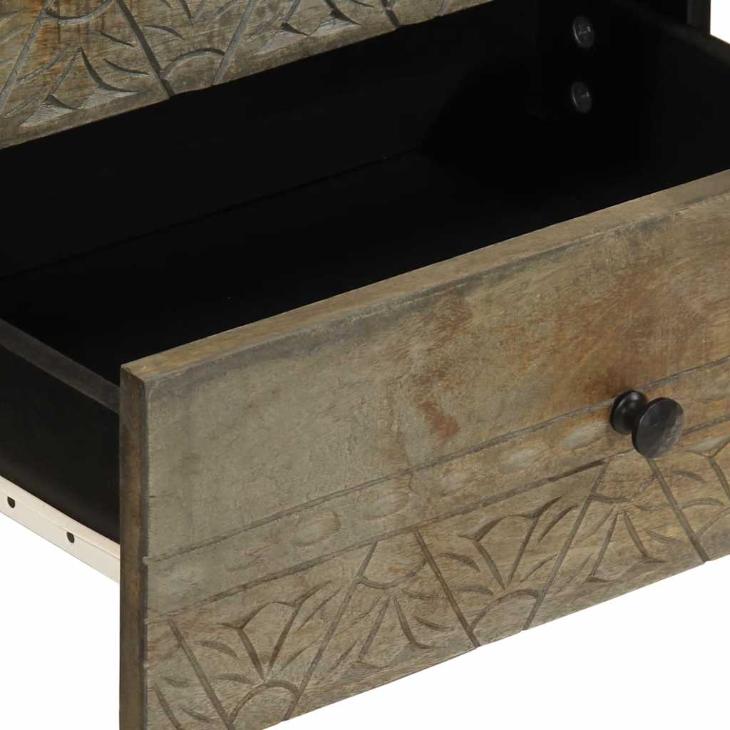 Solid Mango Wood Bedside Cabinet, Light Grey, 50x33x60 cm