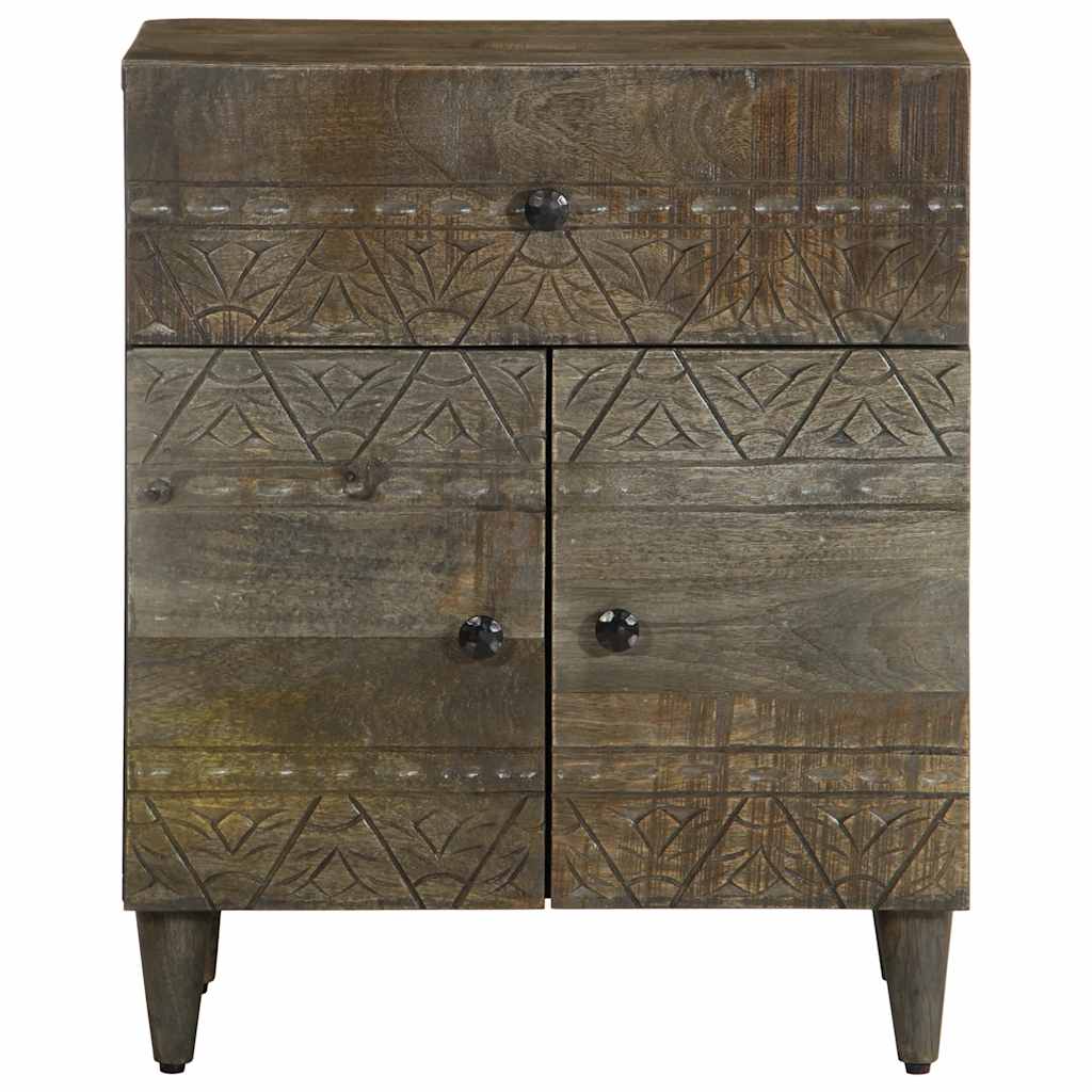 Solid Mango Wood Bedside Cabinet, Light Grey, 50x33x60 cm