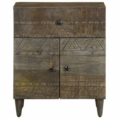 Solid Mango Wood Bedside Cabinet, Light Grey, 50x33x60 cm