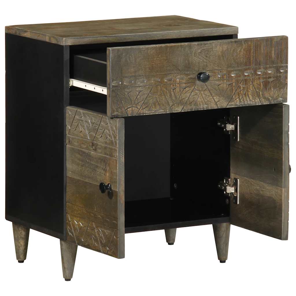 Solid Mango Wood Bedside Cabinet, Light Grey, 50x33x60 cm