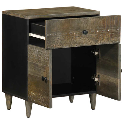 Solid Mango Wood Bedside Cabinet, Light Grey, 50x33x60 cm