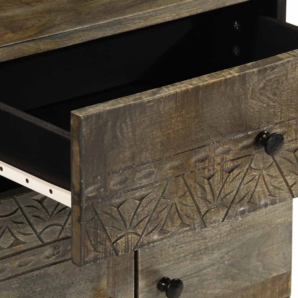 Solid Mango Wood Bedside Cabinet, Light Grey, 50x33x60 cm