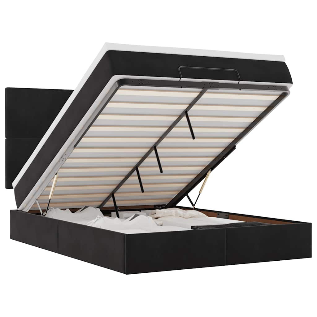 Ottoman Bed with Mattresses Black 140x200cm Velvet