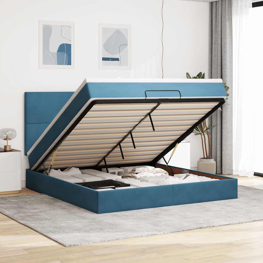 Ottoman Bed with Mattresses Dark Blue 180x200cm Velvet