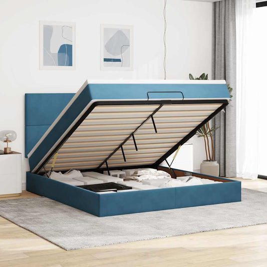 Ottoman Bed with Mattresses Dark Blue 180x200cm Velvet