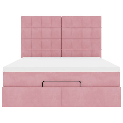 Ottoman Bed with Mattresses Pink 140x190cm Velvet