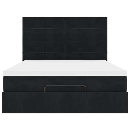 Ottoman Bed with Mattresses Black 140x200cm Velvet