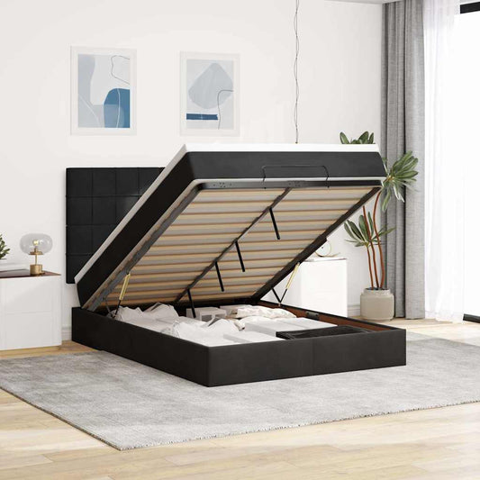 Ottoman Bed with Mattresses Black 140x200cm Velvet