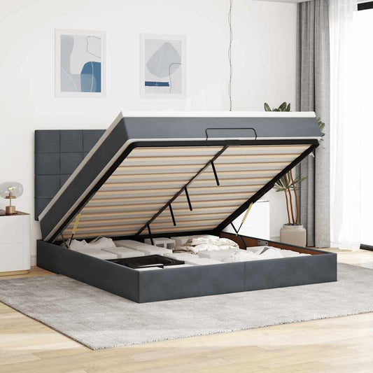 Ottoman Bed with Mattresses Dark Grey 180x200cm Velvet