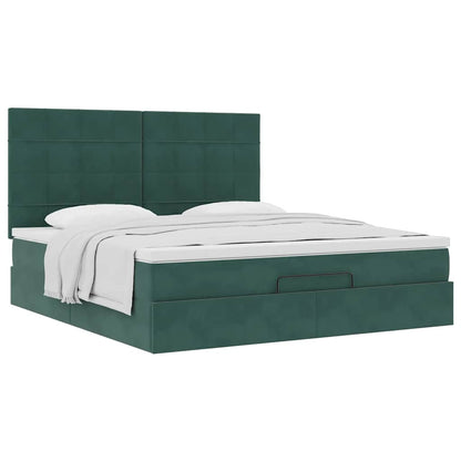 Ottoman Bed with Mattresses Dark Green 180x200cm Velvet