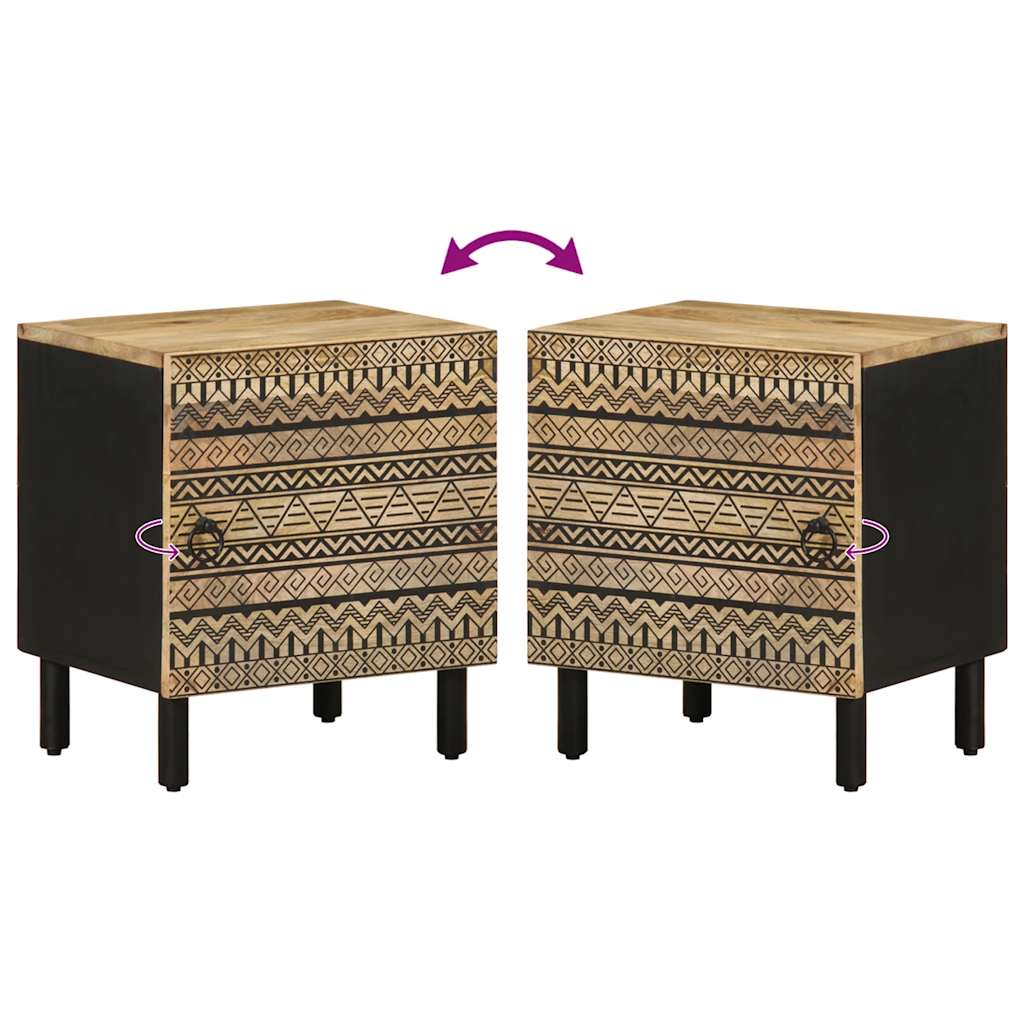 Black Mango Wood Bed Cabinet 40x33.5x46 cm - Rustic Solid Design