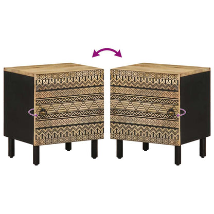 Black Mango Wood Bed Cabinet 40x33.5x46 cm - Rustic Solid Design