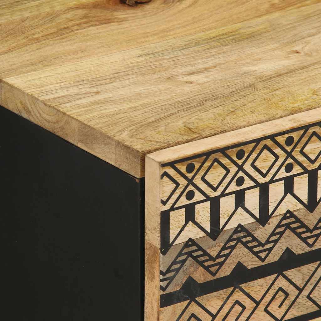 Black Mango Wood Bed Cabinet 40x33.5x46 cm - Rustic Solid Design