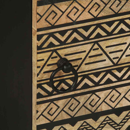 Black Mango Wood Bed Cabinet 40x33.5x46 cm - Rustic Solid Design