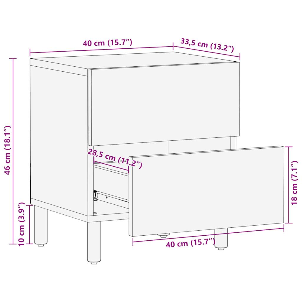 Black Mango Wood Bed Cabinet - Solid, 40x33.5x46 cm