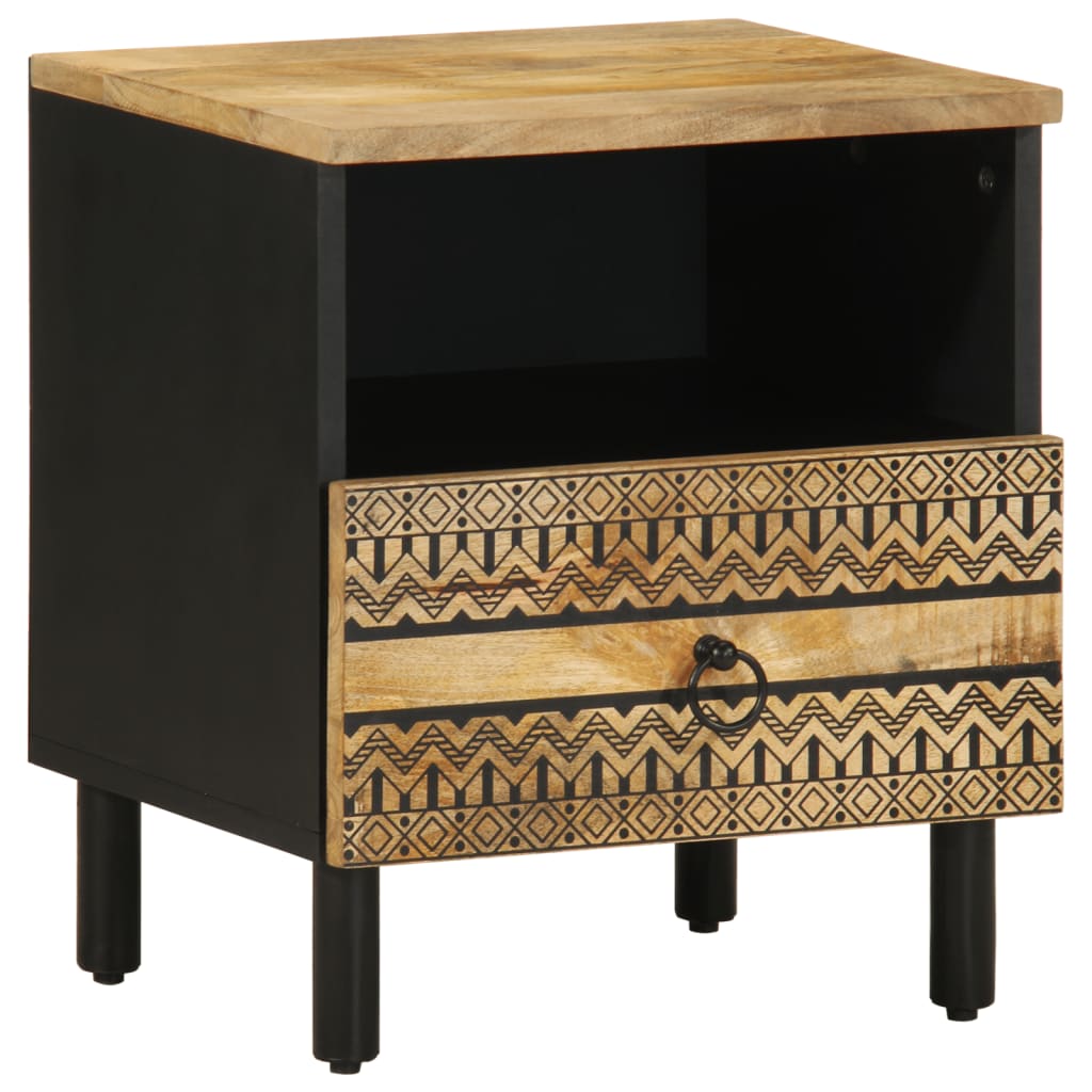 Solid Mango Wood Bed Cabinet - Black 40x33x46 cm