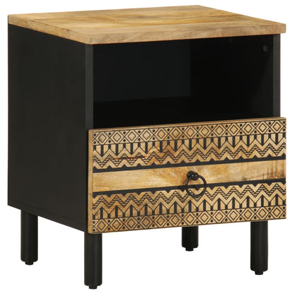 Solid Mango Wood Bed Cabinet - Black 40x33x46 cm