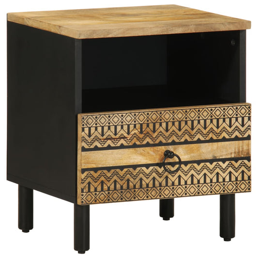 Solid Mango Wood Bed Cabinet - Black 40x33x46 cm