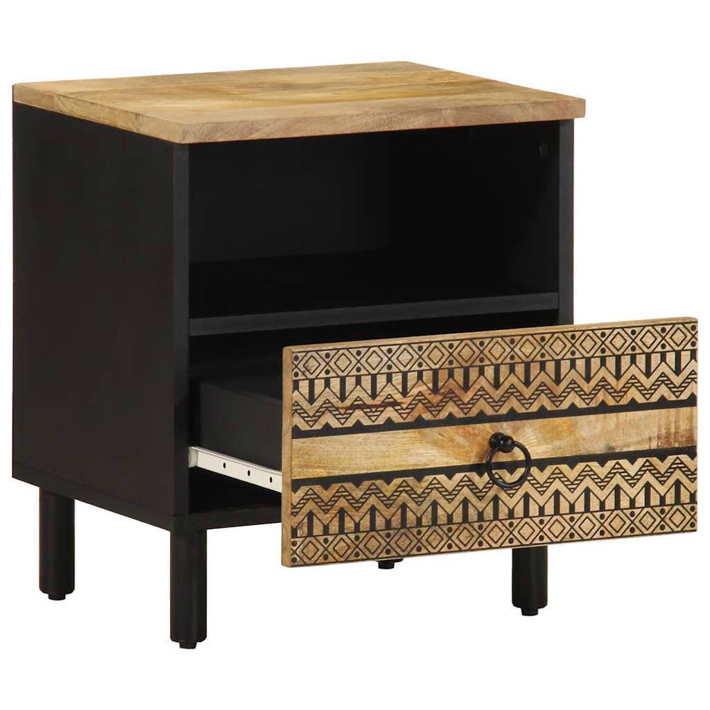 Solid Mango Wood Bed Cabinet - Black 40x33x46 cm