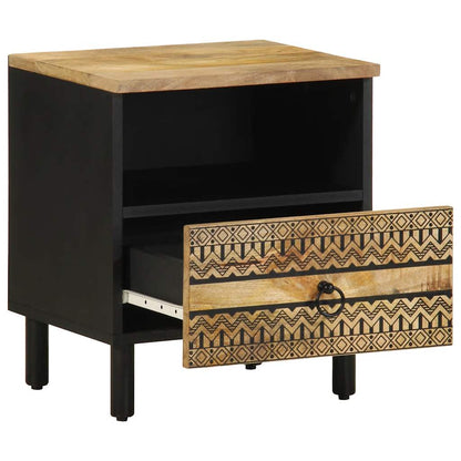 Solid Mango Wood Bed Cabinet - Black 40x33x46 cm