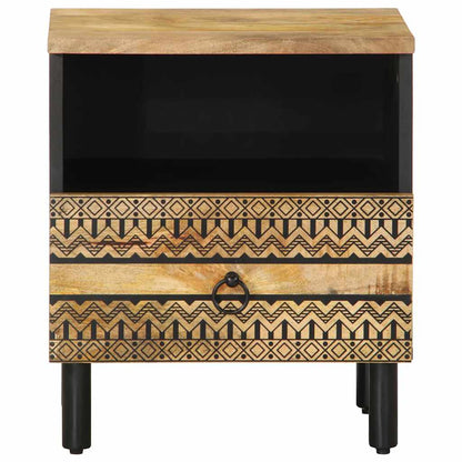 Solid Mango Wood Bed Cabinet - Black 40x33x46 cm