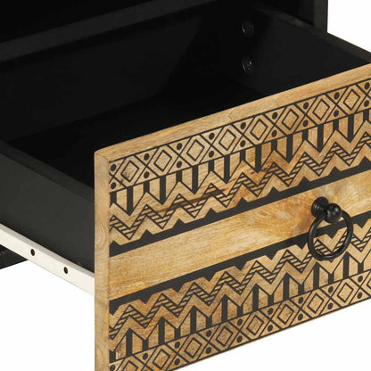 Solid Mango Wood Bed Cabinet - Black 40x33x46 cm