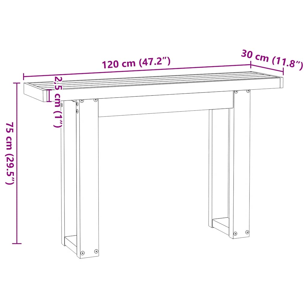 Solid Pine Console Table with U-Shaped Legs, 120x30x75 cm