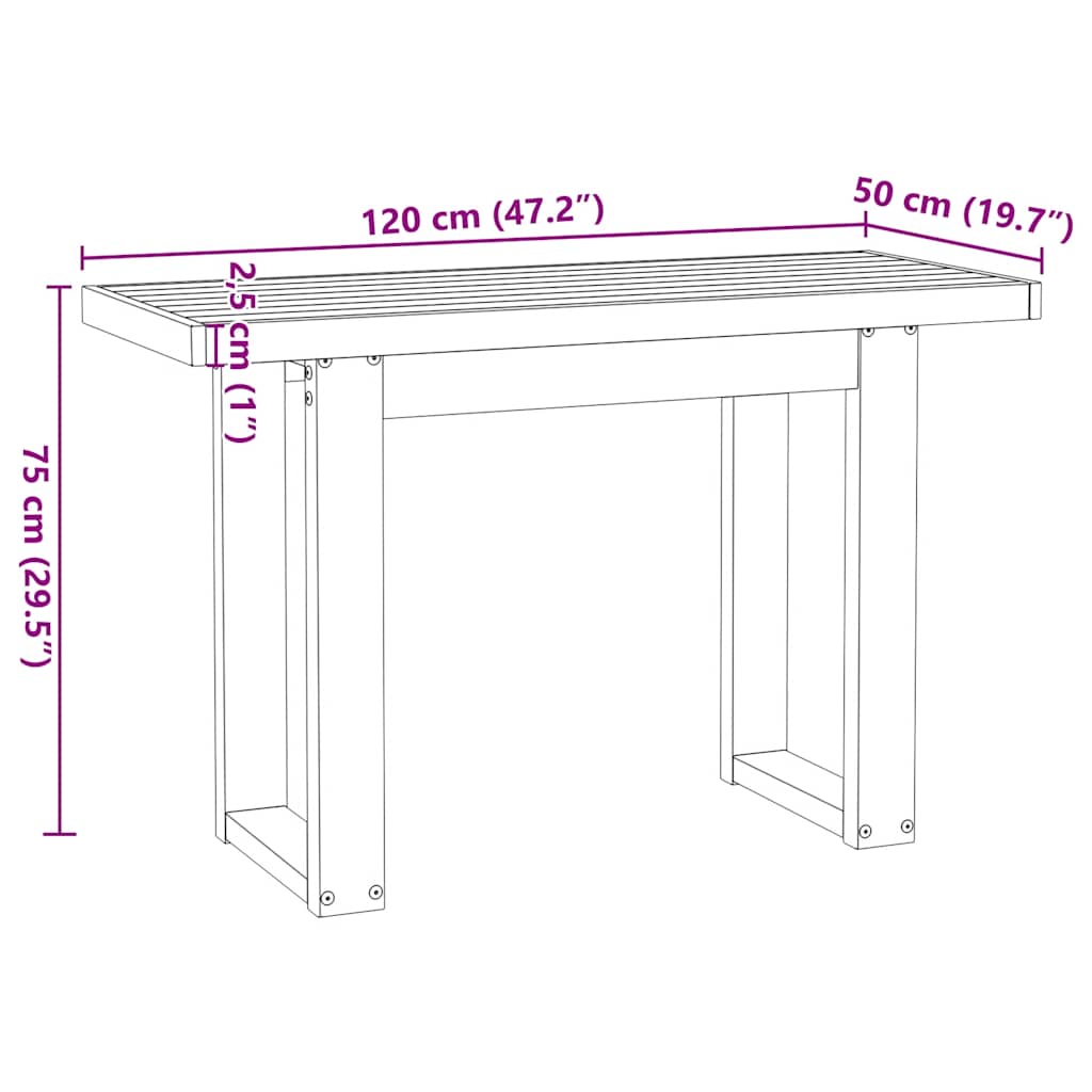 Solid Pine Desk with U-Shaped Legs, 120x50x75 cm