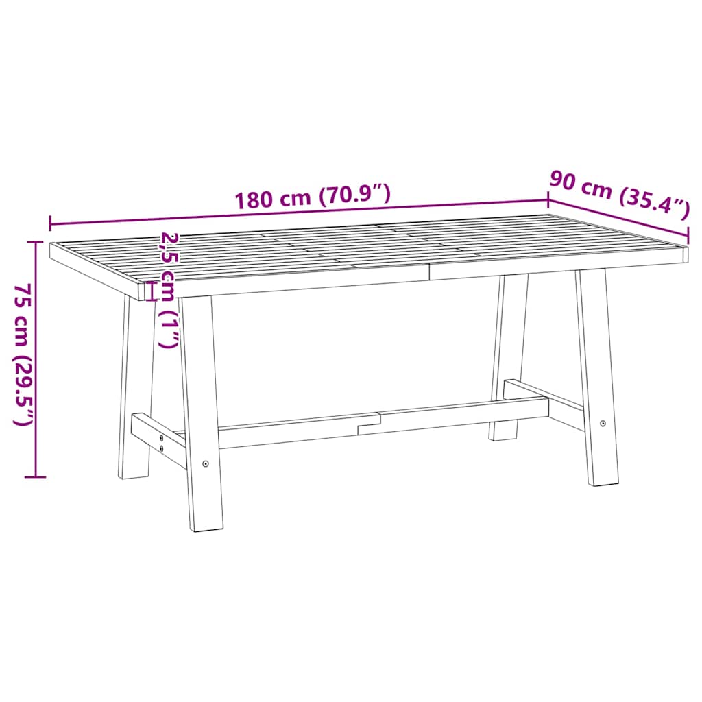Solid Pine Dining Table NOAIN, A-Shaped Legs, 180x90x75 cm