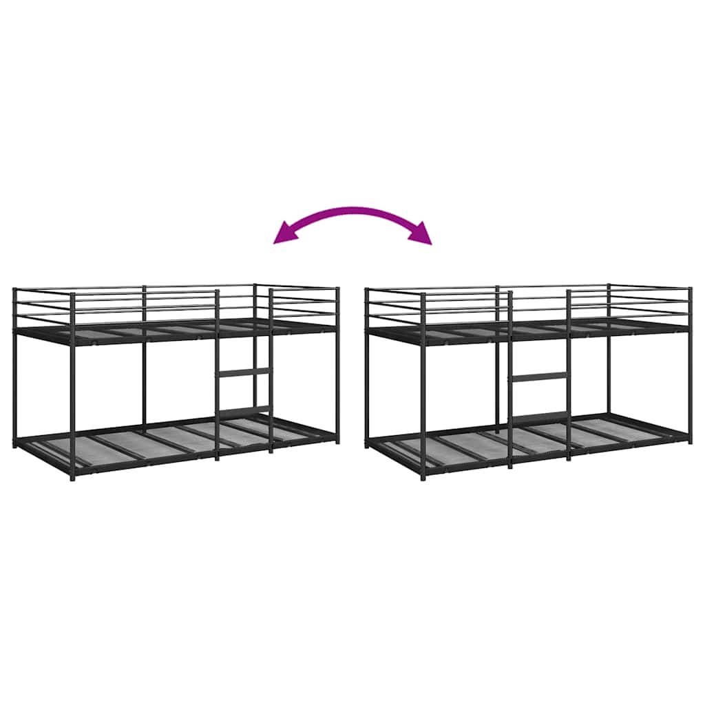 Black Steel Bunk Bed - 80x200 cm Frame Only, No Mattress