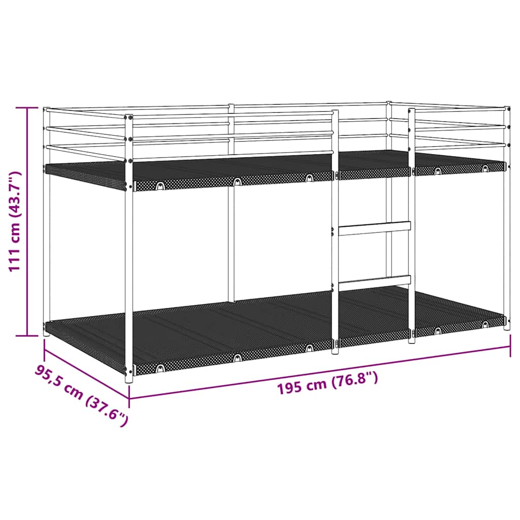 Bunk Bed without Mattress Black 90x190 cm Steel