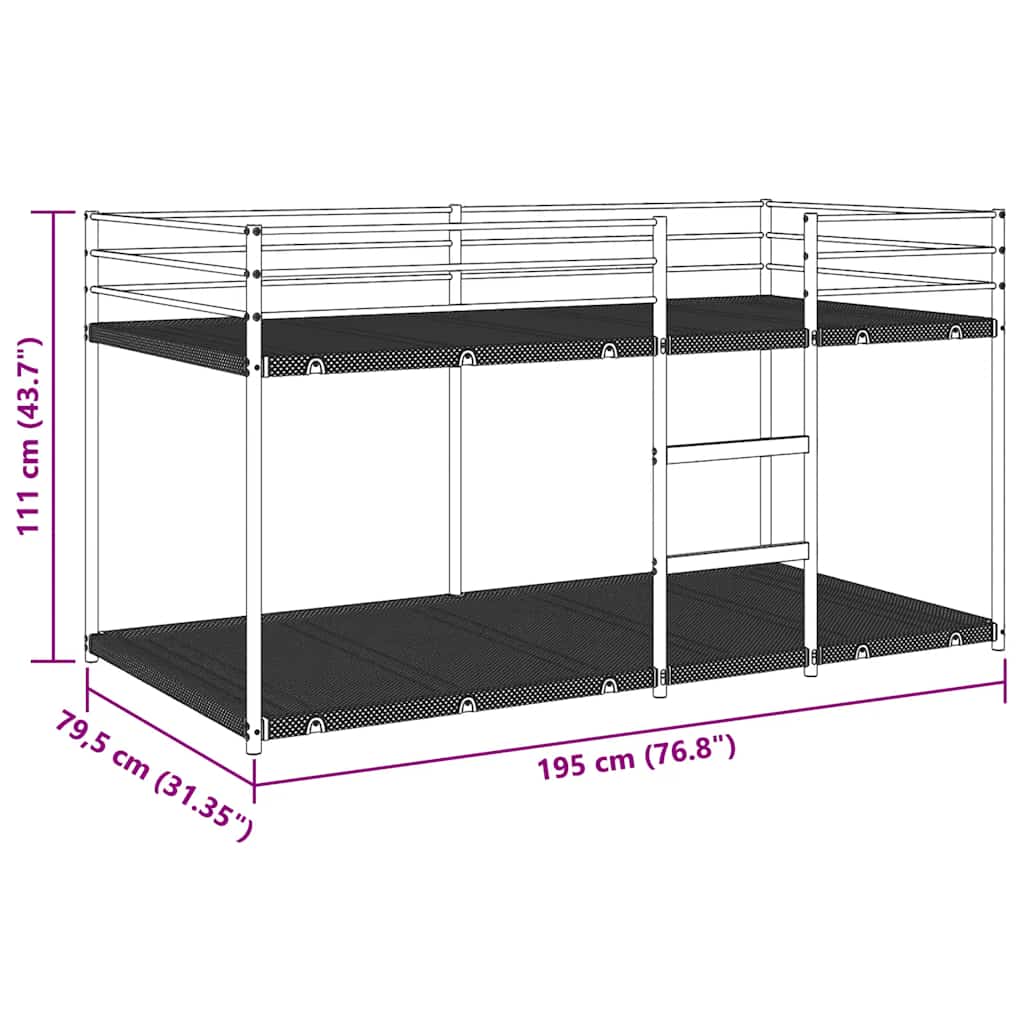 White Steel Bunk Bed Frame 75x190 cm - No Mattress Included