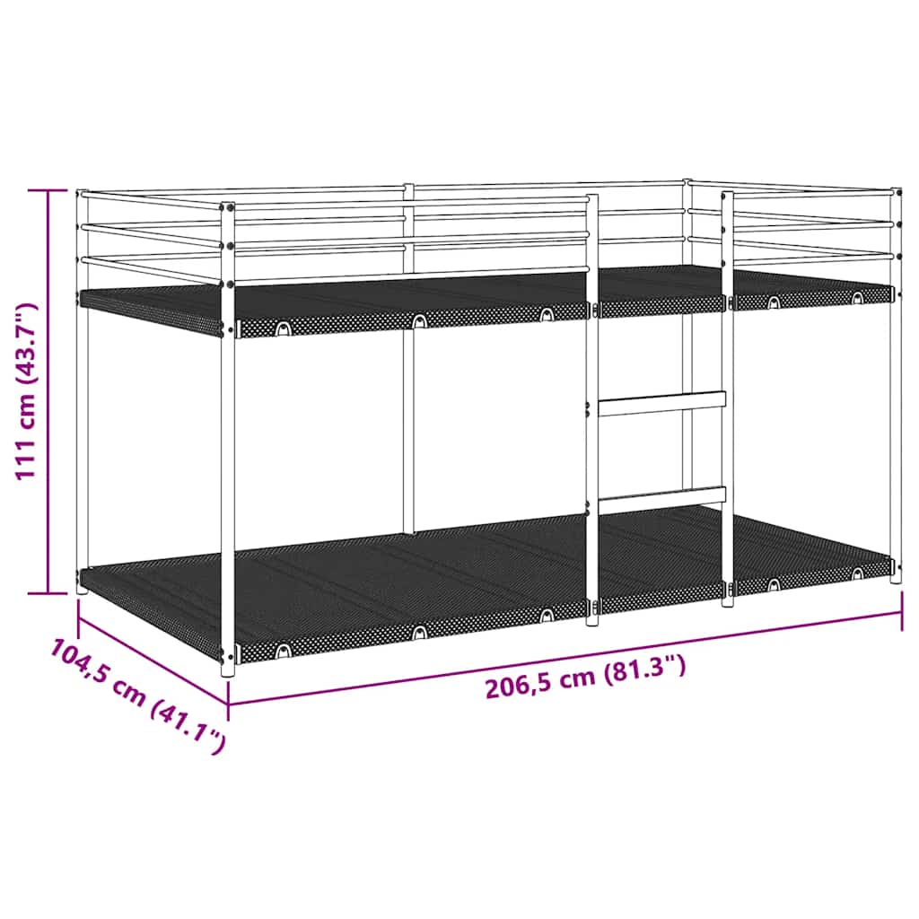 White Steel Bunk Bed Frame 100x200 cm - Mattress Not Included