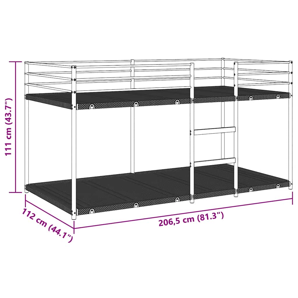 Sturdy White Steel Bunk Bed Frame 107x203 cm - Mattress Not Included