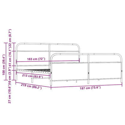 Metal Bed Frame without Mattress Sonoma Oak 183x213 cm