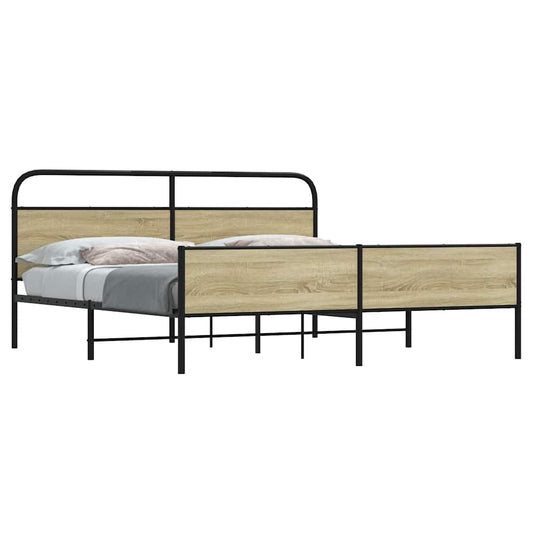 Sonoma Oak Metal Bed Frame 200x200 cm - Sturdy & Stylish Design