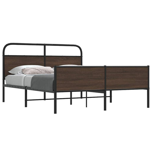 King Size Brown Oak Metal Bed Frame 150x200 cm - Sturdy Design
