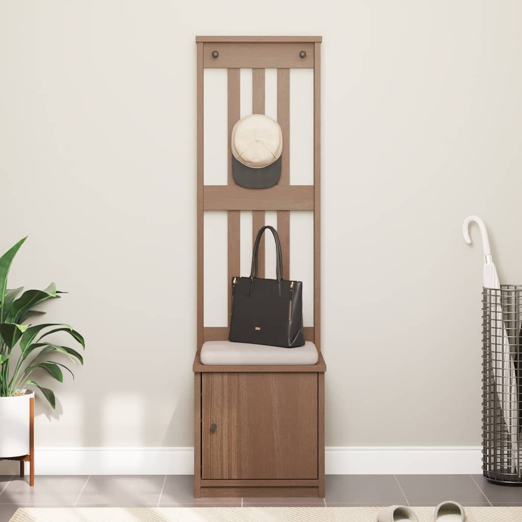 Solid Pine Wood Hall Tree SANDENS, 45x40x159.5 cm, Natural Finish