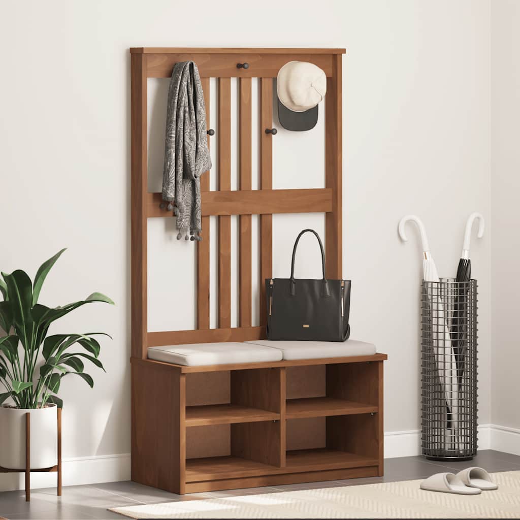 Solid Pine Wood Hall Tree SANDENS 87x40x159.5cm with Storage