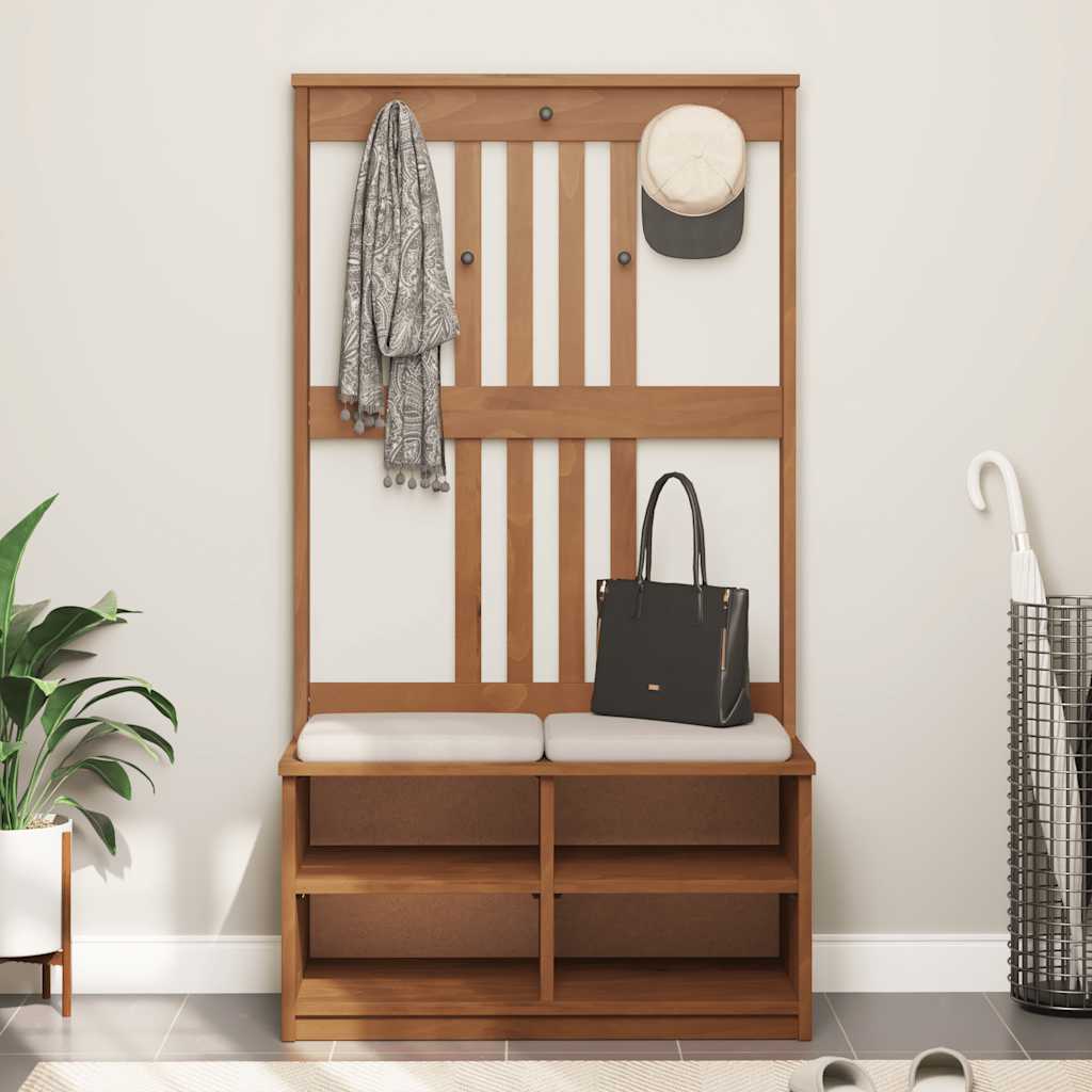 Solid Pine Wood Hall Tree SANDENS 87x40x159.5cm with Storage