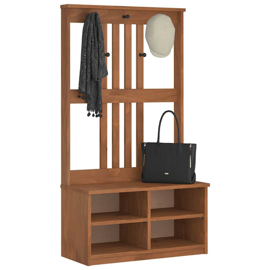 Solid Pine Wood Hall Tree SANDENS 87x40x159.5cm with Storage