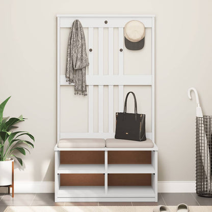 White Solid Wood Hall Tree SANDENS 87x40x159.5 cm Pine Finish