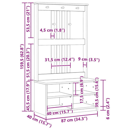 White Solid Wood Hall Tree SANDENS 87x40x159.5 cm Pine Finish