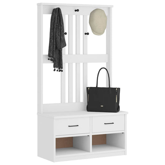 Solid Pine Hall Tree SANDENS, White, 87x40x159.5cm